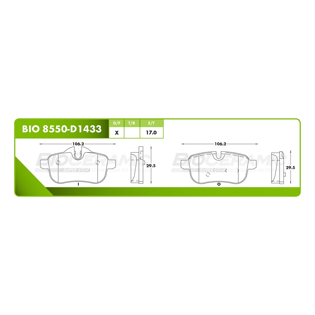 Pastilla para freno de disco Bioceramic. Formula Ceramic LowMet. Trasera BioCeramic BIO 8550-D1433
