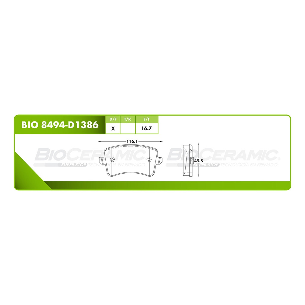 BI-BIO 8494-D1386 — Pastilla para freno de disco Bioceramic. Formula Ceramic LowMet. Delantera BioCeramic BIO 8494-D1386