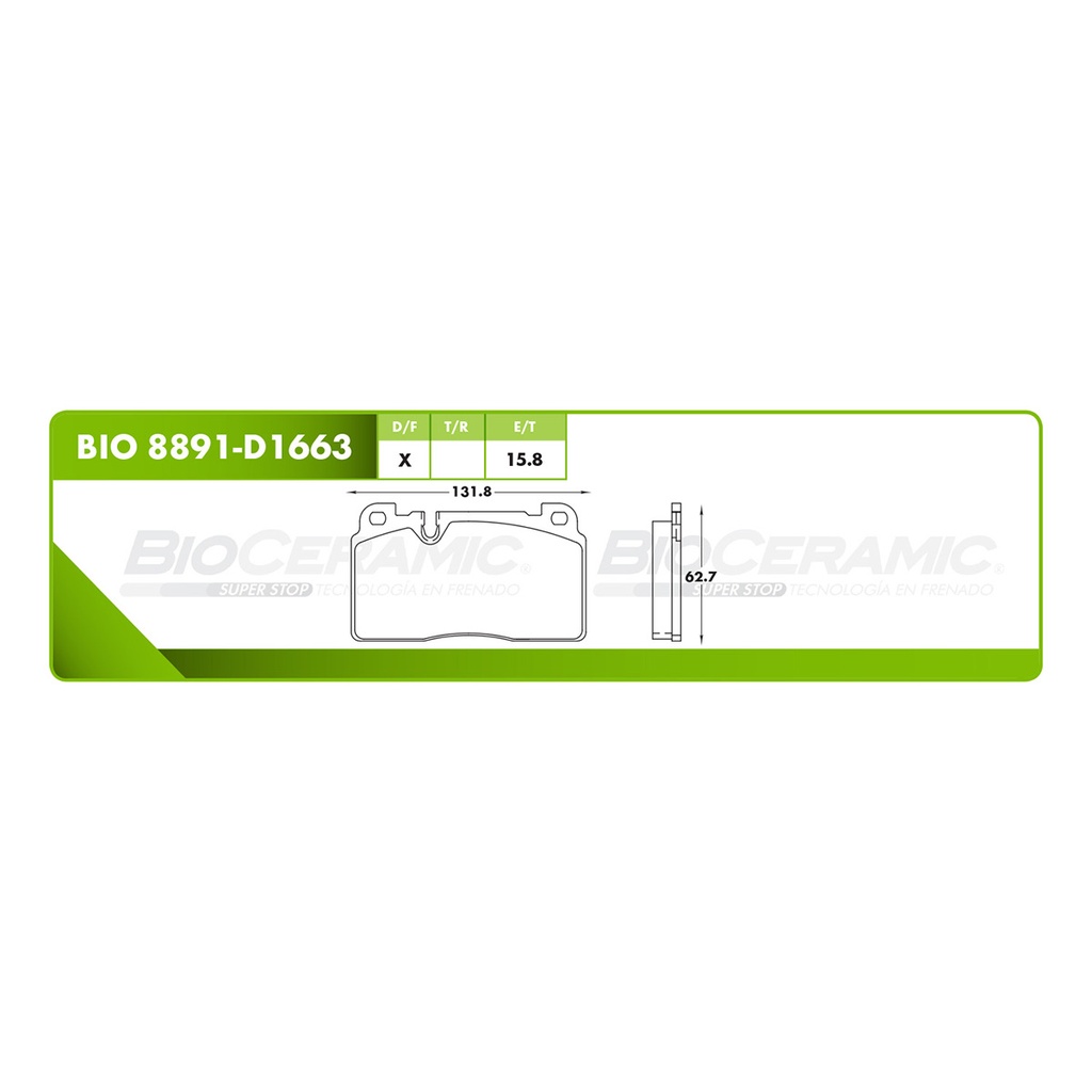 BI-BIO 8891-D1663 — Pastilla para freno de disco Bioceramic. Formula Ceramic LowMet. Trasera BioCeramic BIO 8891-D1663