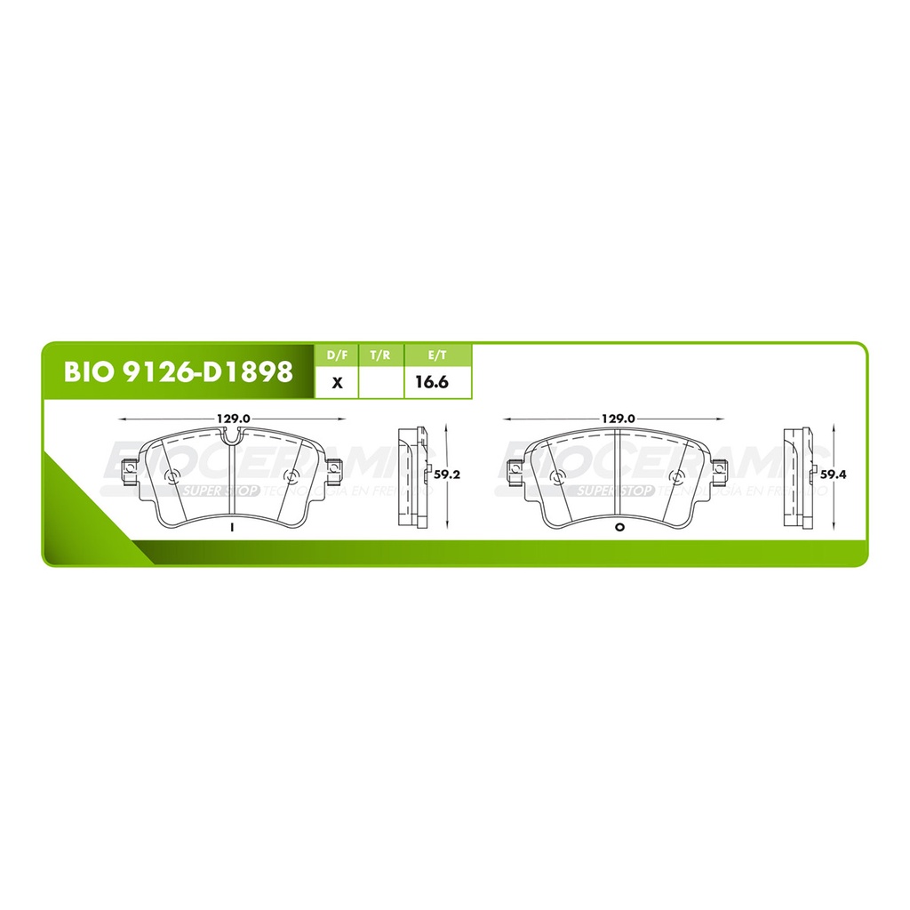 BI-BIO 9126-D1898 — Pastilla para freno de disco Bioceramic. Formula Ceramic LowMet. Delantera BioCeramic BIO 9126-D1898