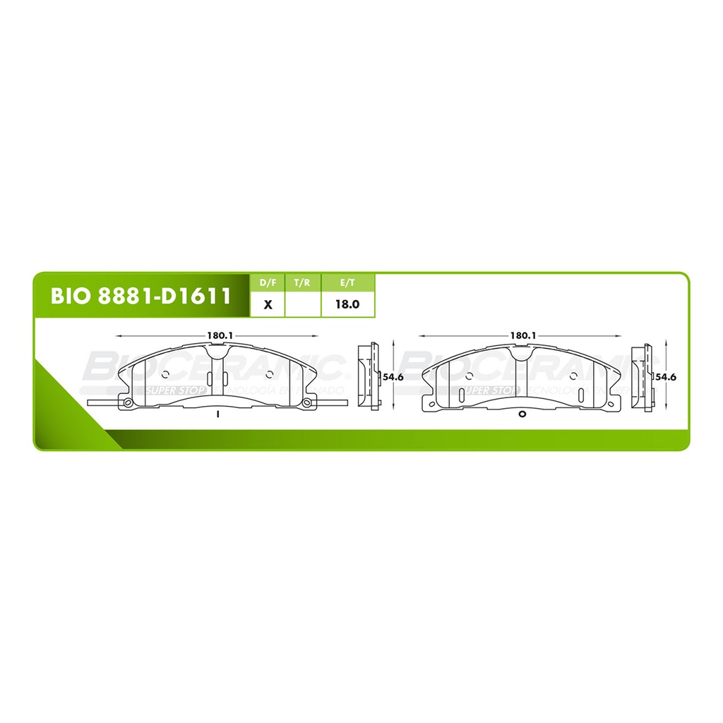 Pastilla para freno de disco Bioceramic. Formula Ceramic LowMet. Trasera BioCeramic BIO 8881-D1611