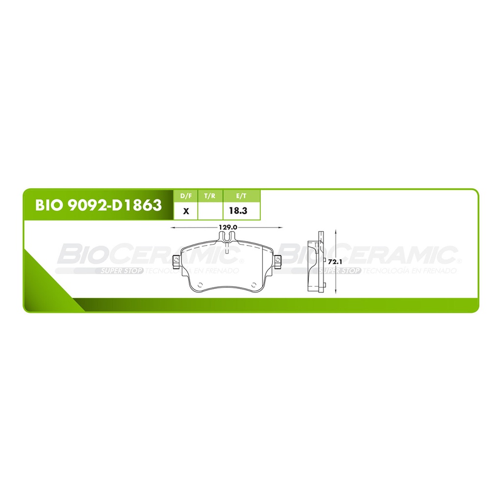 Pastilla para freno de disco Bioceramic. Formula Ceramic LowMet. Delantera BioCeramic BIO 9092-D1863