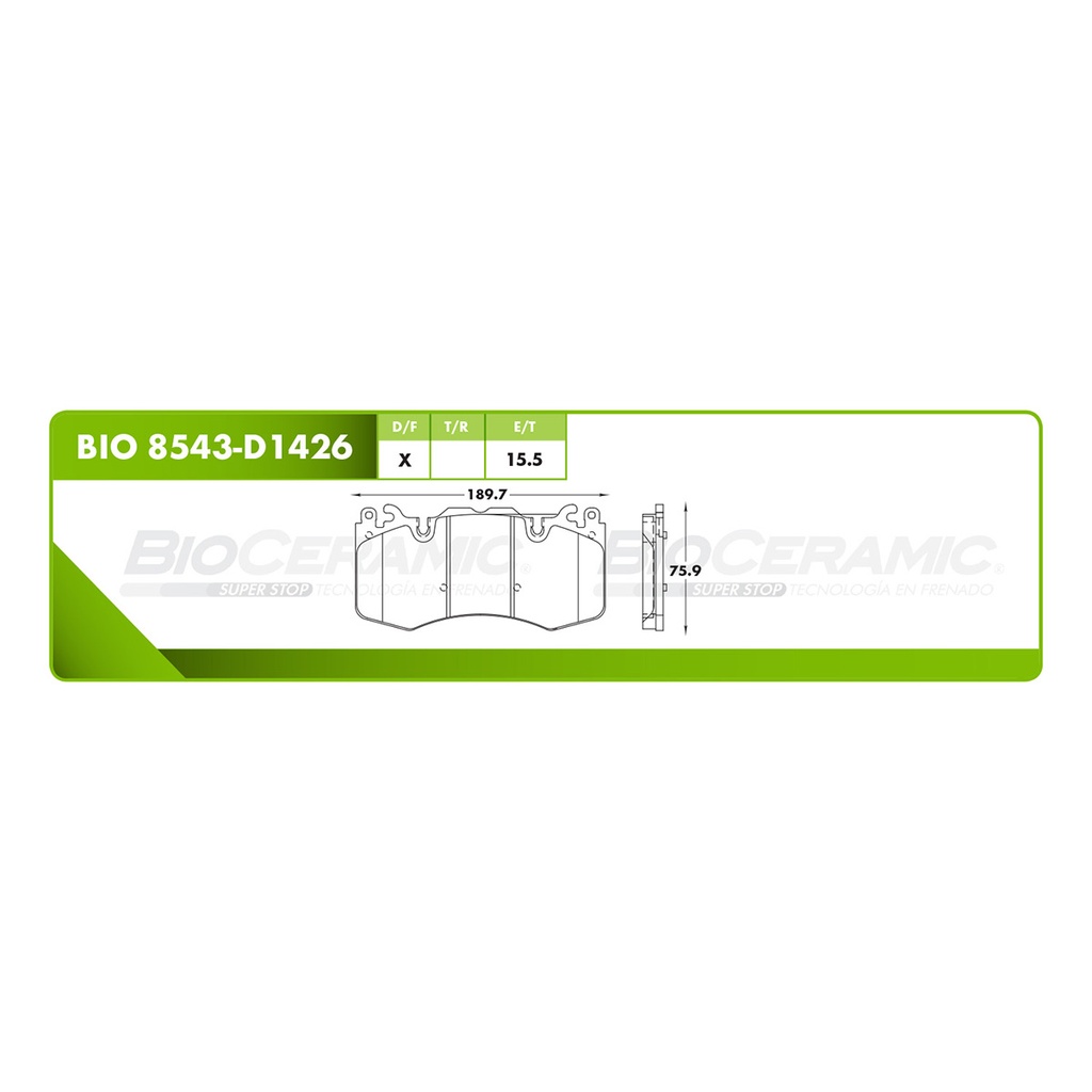 Pastilla para freno de disco Bioceramic. Formula Ceramic LowMet. Delantera BioCeramic BIO 8543-D1426
