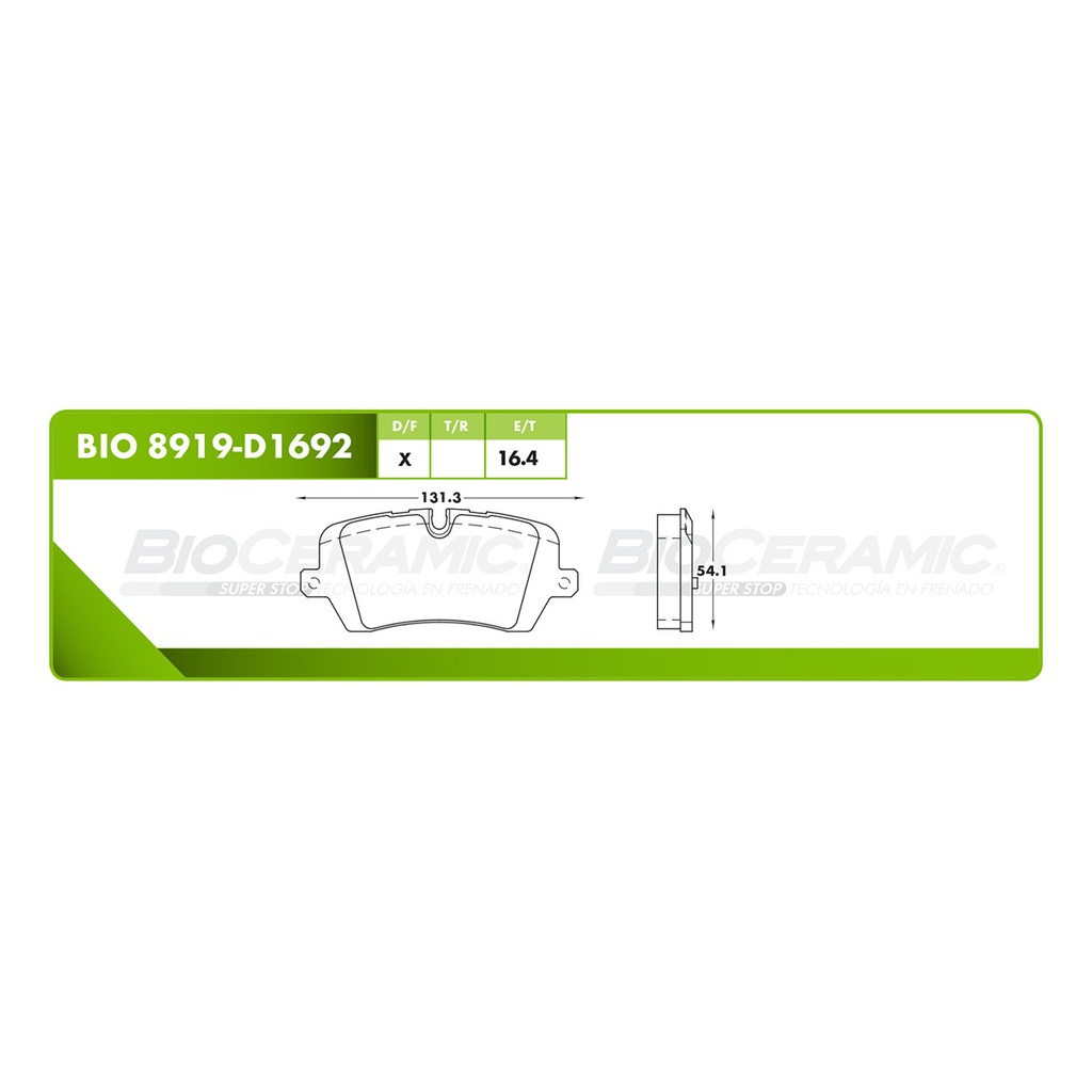 Pastilla para freno de disco Bioceramic. Formula Ceramic LowMet. Delantera BioCeramic BIO 8919-D1692