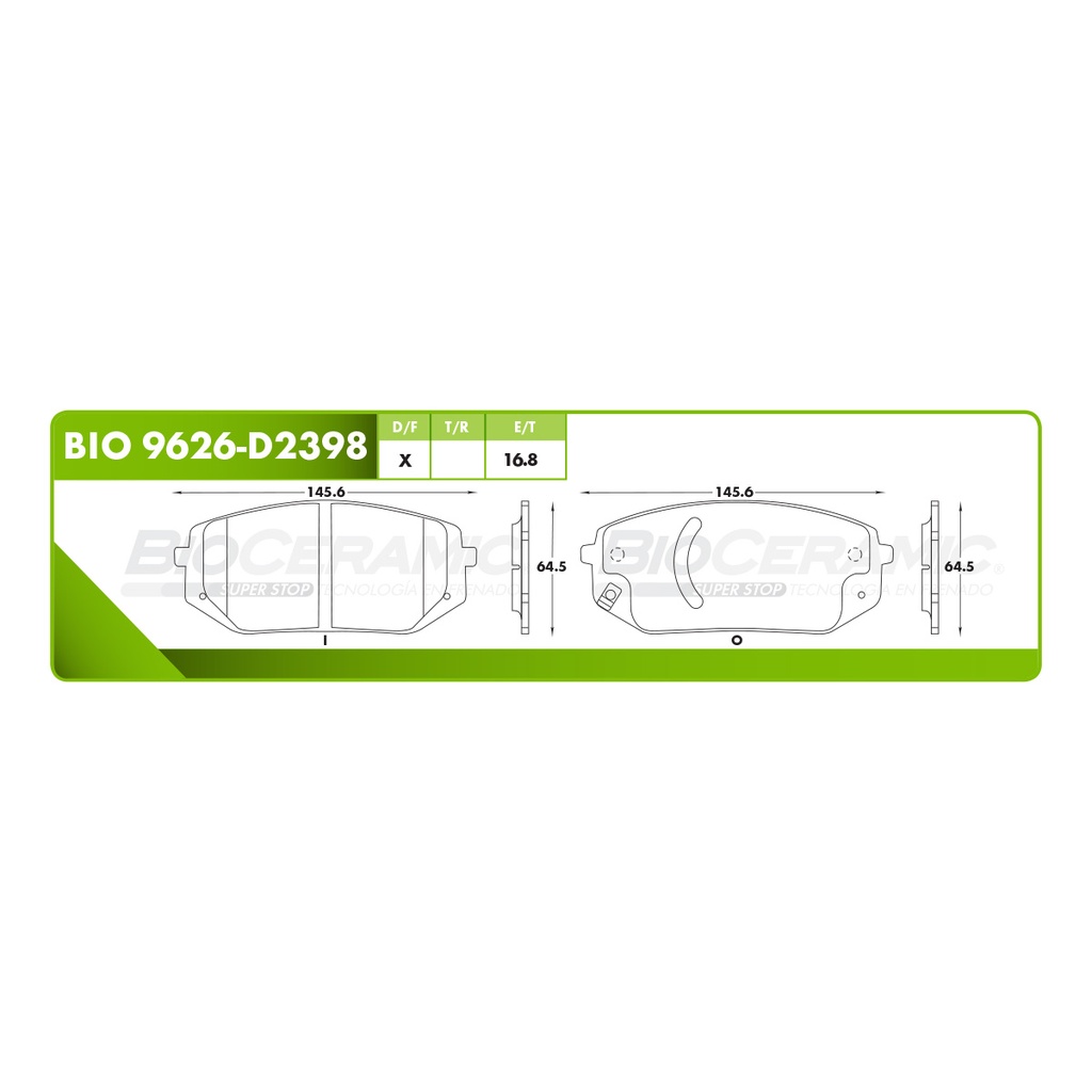 BI-BIO 9626-D2398 — Pastilla para freno de disco Bioceramic. Formula Ceramic LowMet. Delantera BioCeramic BIO 9626-D2398