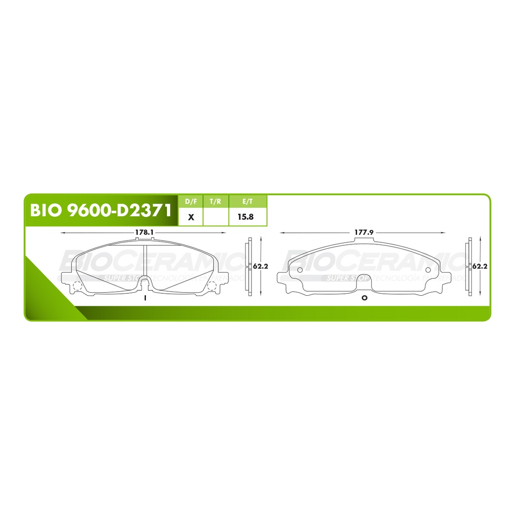 Pastilla para freno de disco Bioceramic. Formula Ceramic LowMet. Delantera BioCeramic BIO 9600-D2371