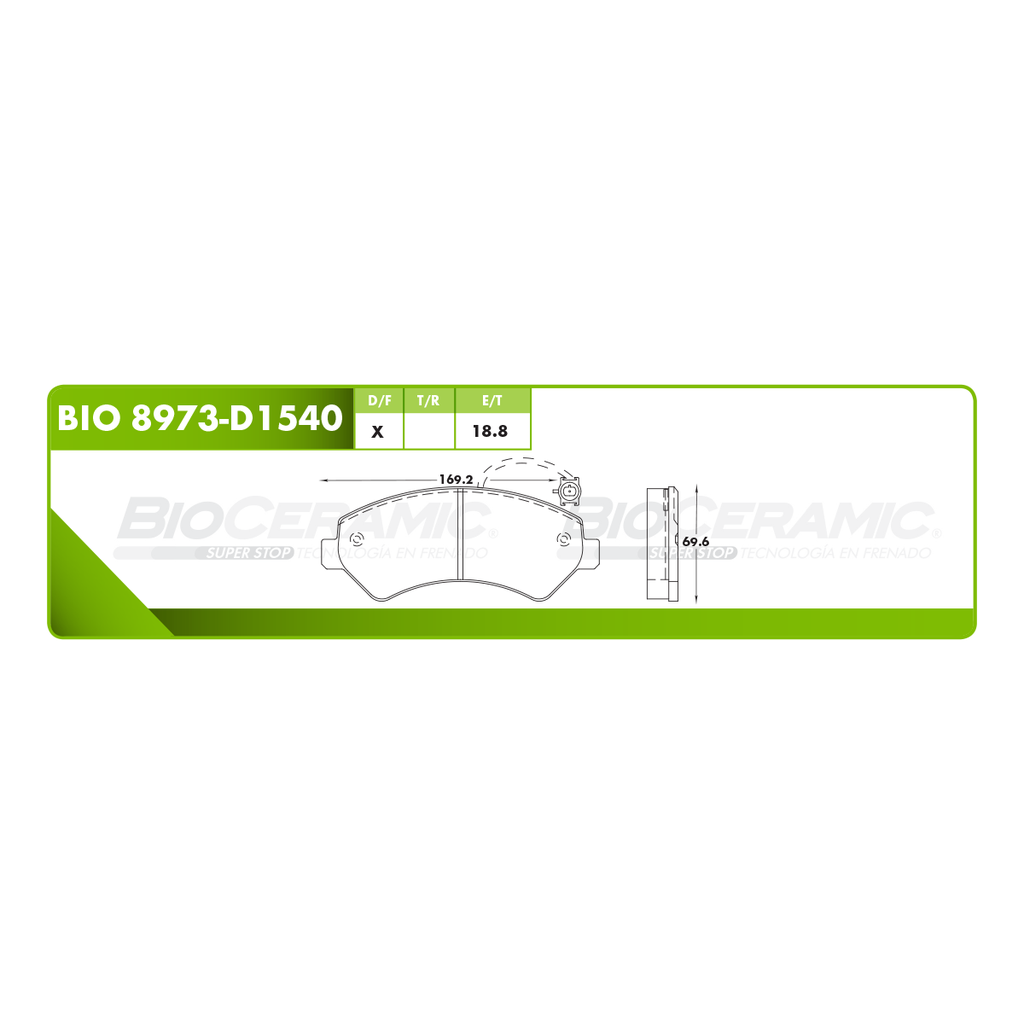 Pastilla para freno de disco Bioceramic. Formula Ceramic LowMet. Delantera BioCeramic BIO 8973-D1540