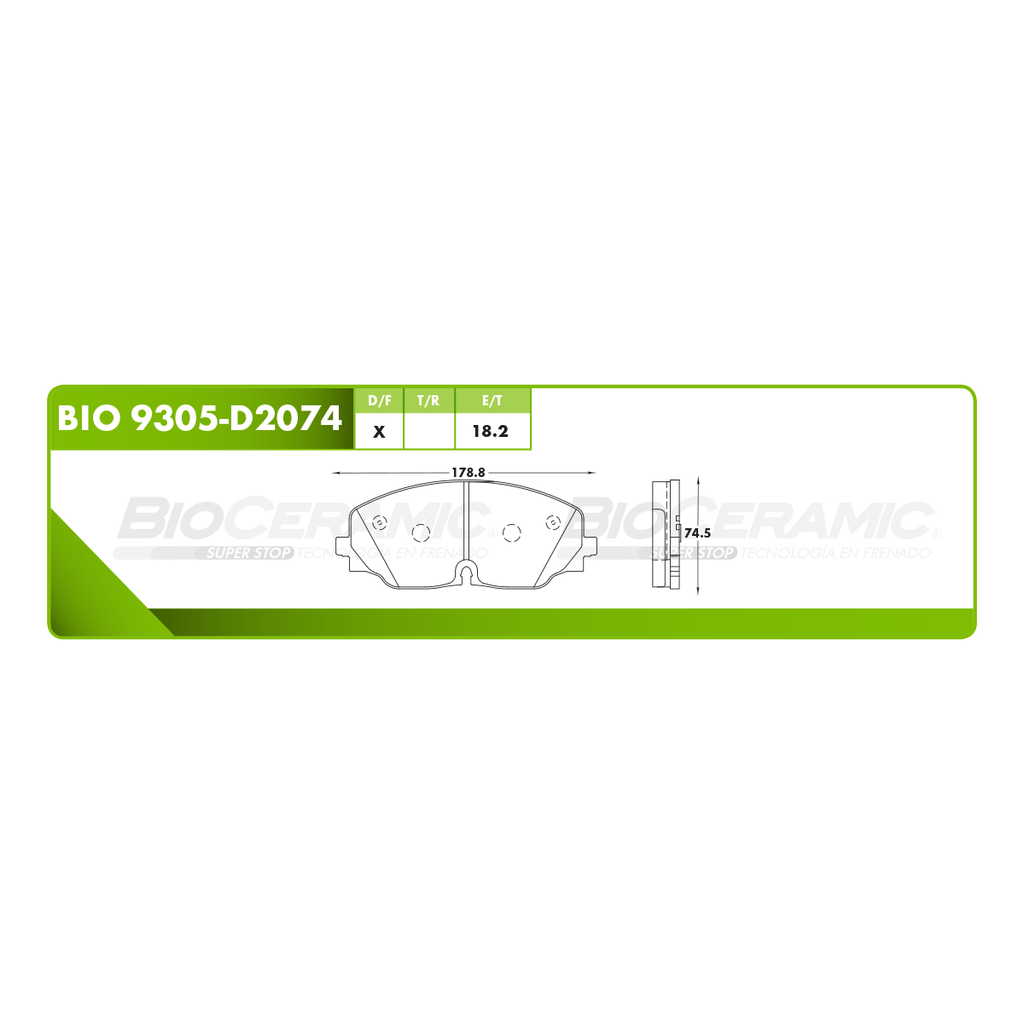 BI-BIO 9305-D2074 — Pastilla para freno de disco Bioceramic. Formula Ceramic LowMet. Delantera BioCeramic BIO 9305-D2074