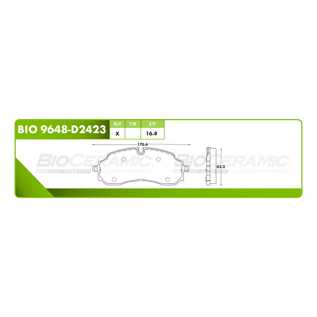Pastilla para freno de disco Bioceramic. Formula Ceramic LowMet. Delantera BioCeramic BIO 9648-D2423