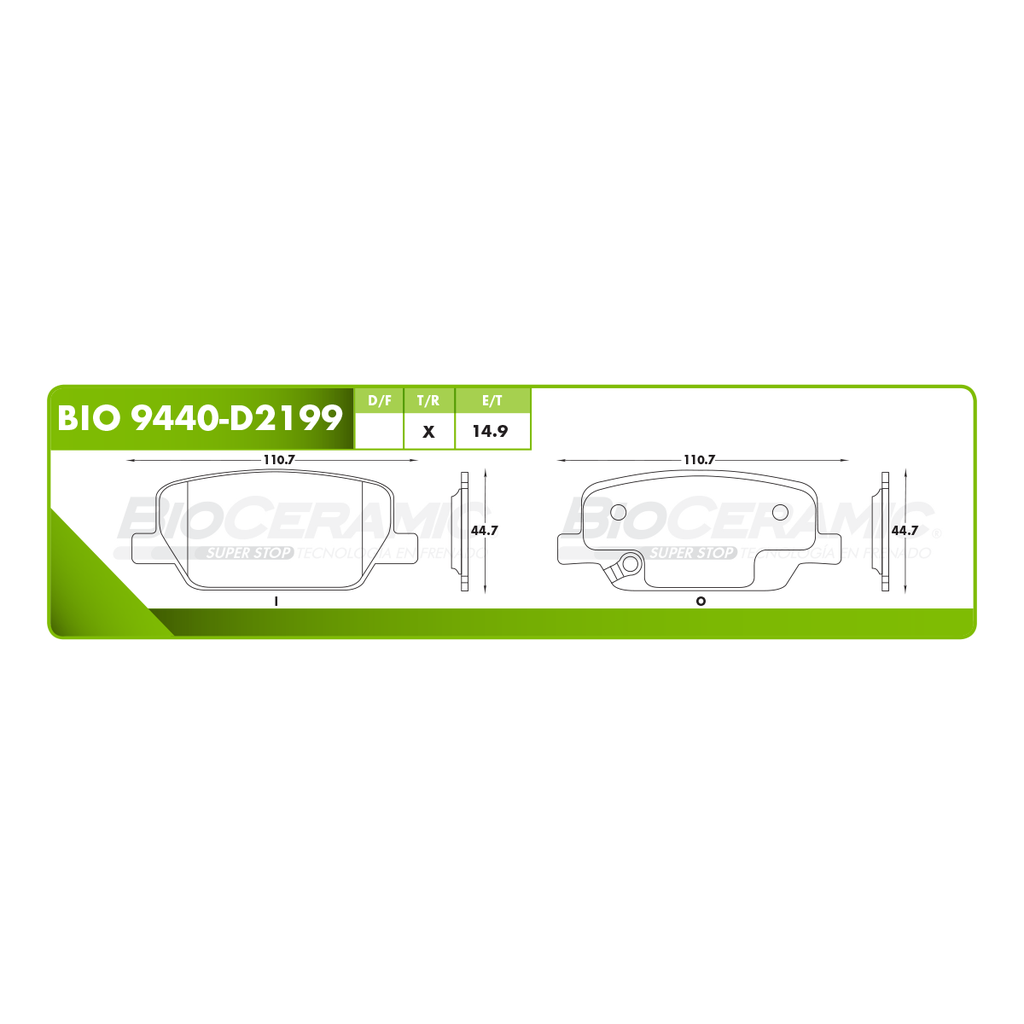 Pastilla para freno de disco Bioceramic. Formula Ceramic LowMet. Trasera BioCeramic BIO 9440-D2199