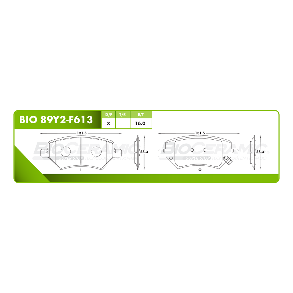 Pastilla para freno de disco Bioceramic. Formula Ceramic LowMet. Delantera BioCeramic BIO 89Y2-F613