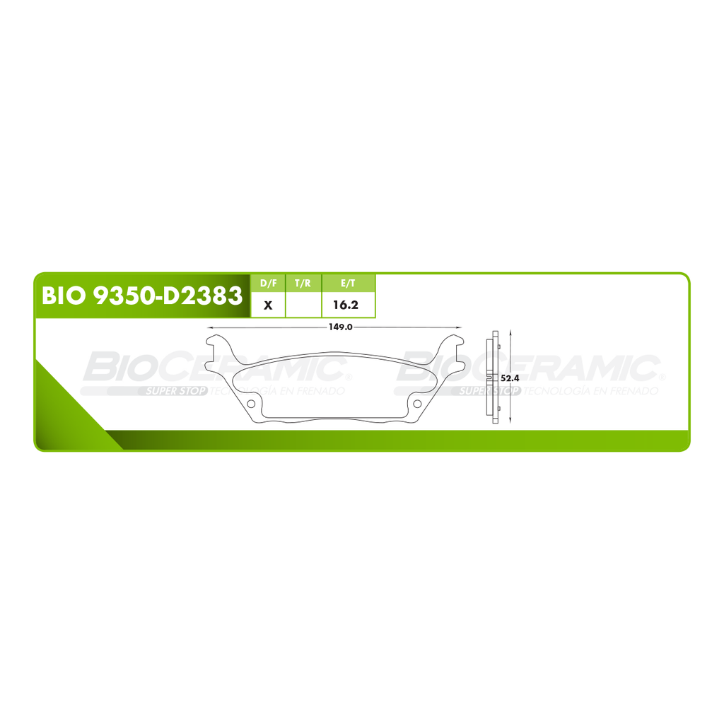 Pastilla para freno de disco Bioceramic. Formula Ceramic LowMet. Trasera BioCeramic BIO 9350-D2383
