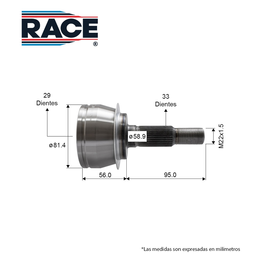 RA-RR-9584 — J L/R CHEVROLET Cruze 1.4LT 16-19 / TA - Izq/Der - Int. 29 - Ext. 33 Race RR-9584