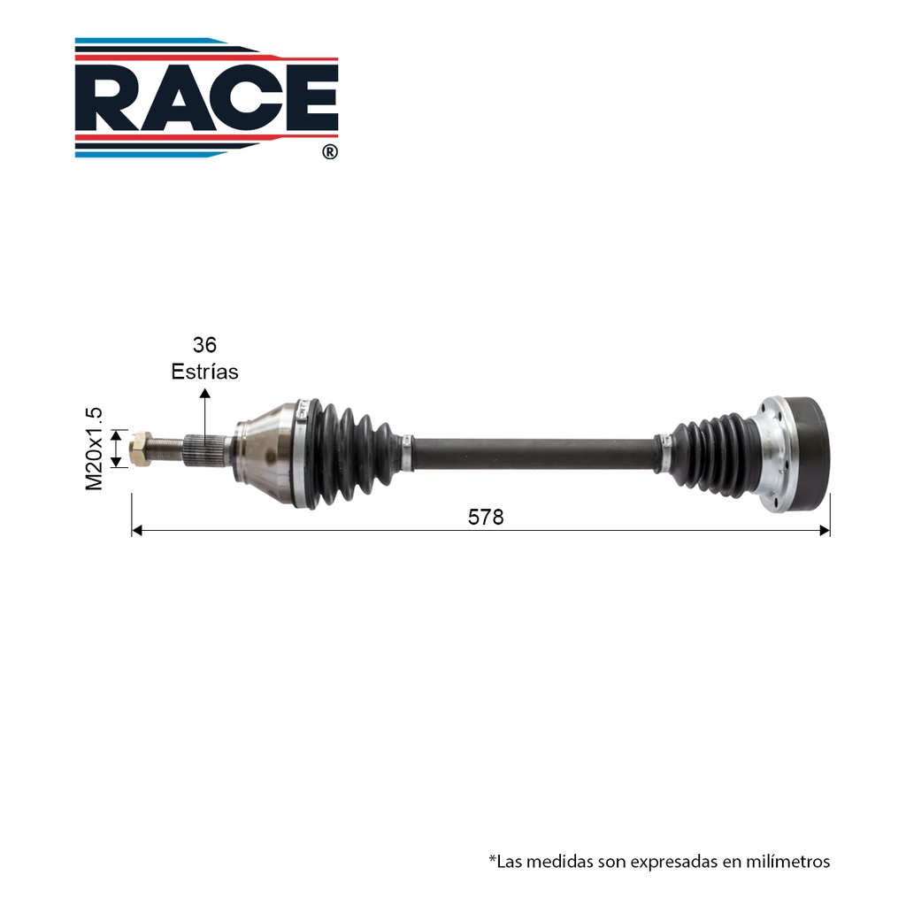 RA-RF-8085 — Flecha Completa VW Virtus 1.6L 20- TM Izq Est. Caja 33 - Est. Rueda 36 S/ABS Race RF-8085