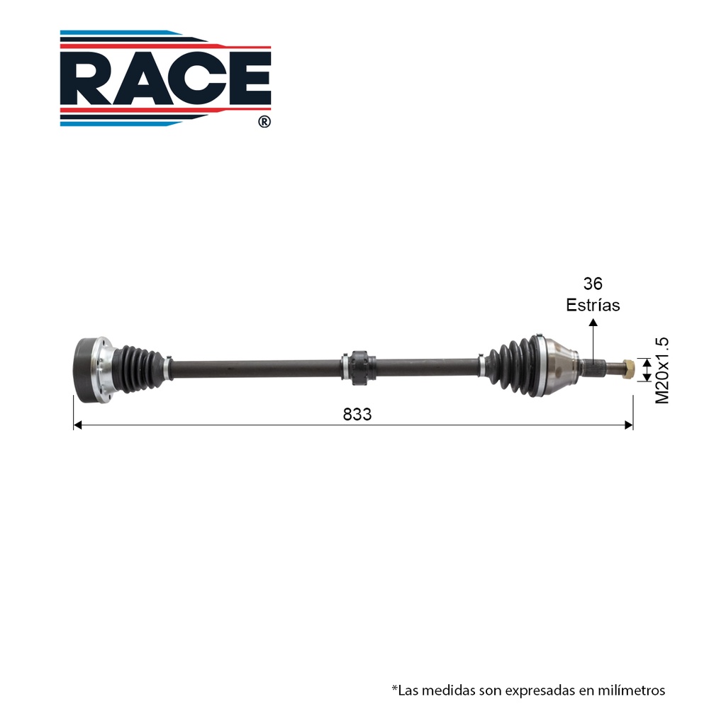 Flecha Completa VW Virtus 1.6L 20- TM Der Est. Caja 33 - Est. Rueda 36 S/ABS Race RF-8086