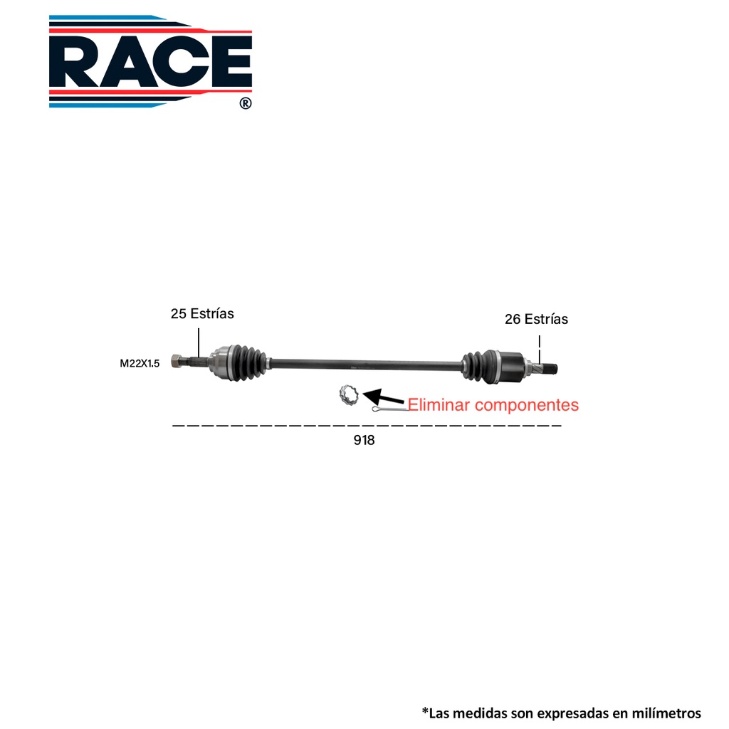 RA-RF-8091 — Flecha Completa March 1.6L 19-21 TM. Derecha. Est. Rueda 25 - Est. Caja 26 Race RF-8091